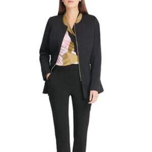 DKNY  ZIP-FRONT BLACK BLAZER JACKET WOMEN LONG SLEEVE BAND COLLAR POCKETS SIZE 6